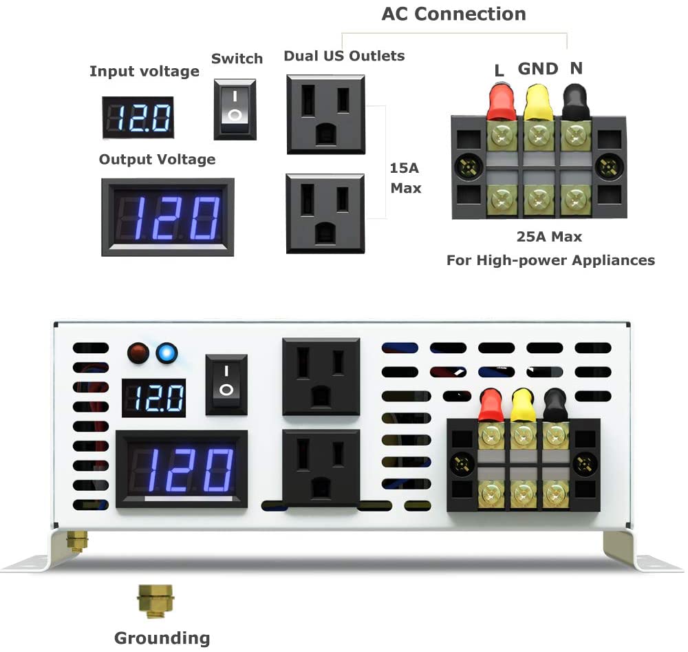 نقية شرط لموجة السلطة العاكس 3 - مراجعة Inverter Pure Sine Wave 60Hz 120V 3000W وسعره